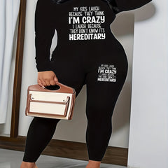 Casual 2 Piece Set Women's Slogan Print Top & Leggings
