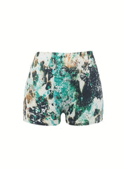 Graphic Print Skinny Shorts Sexy Elastic Waist Shorts