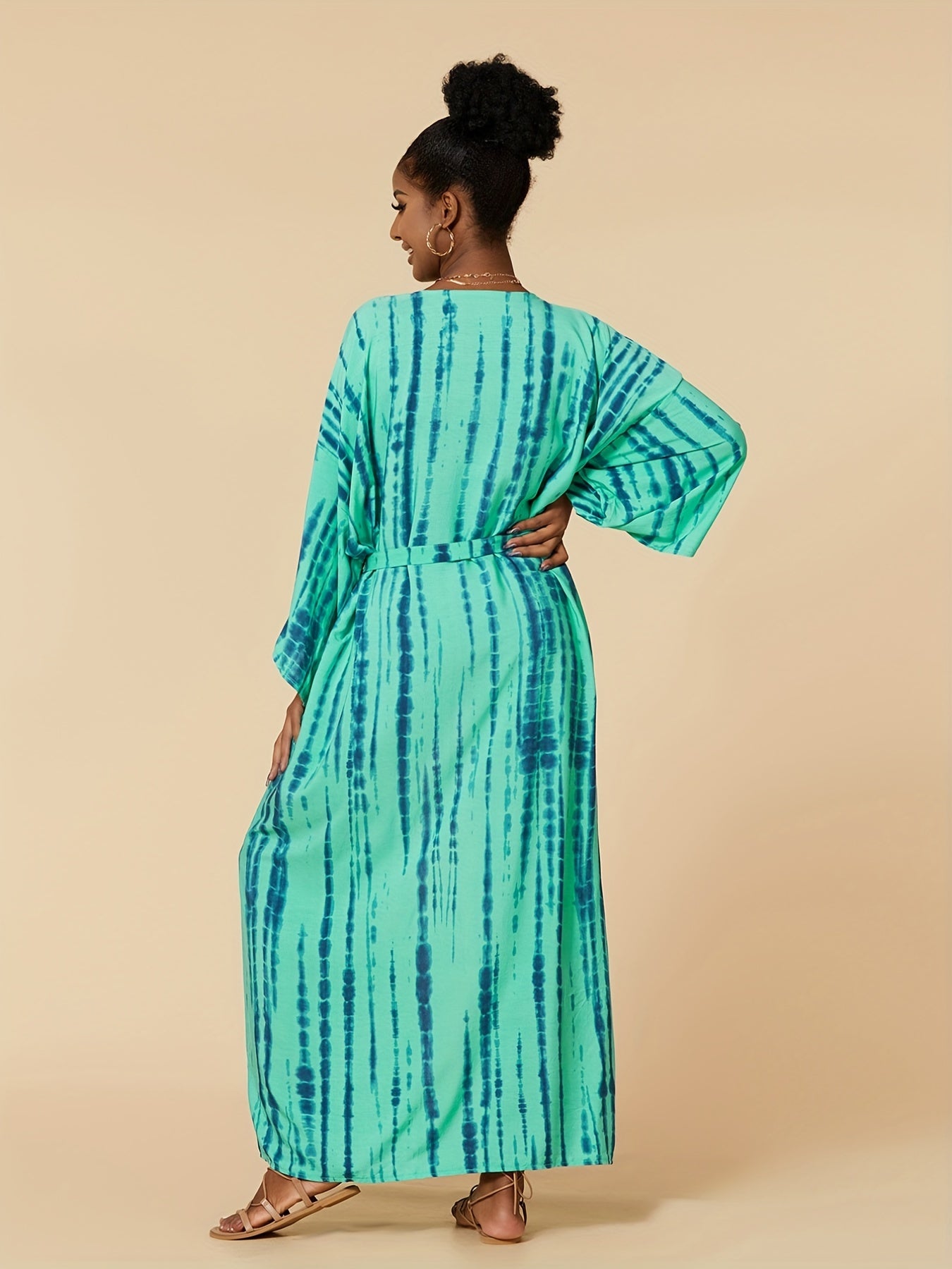Boho Plus Tie Dye Striped Belted Cover Up