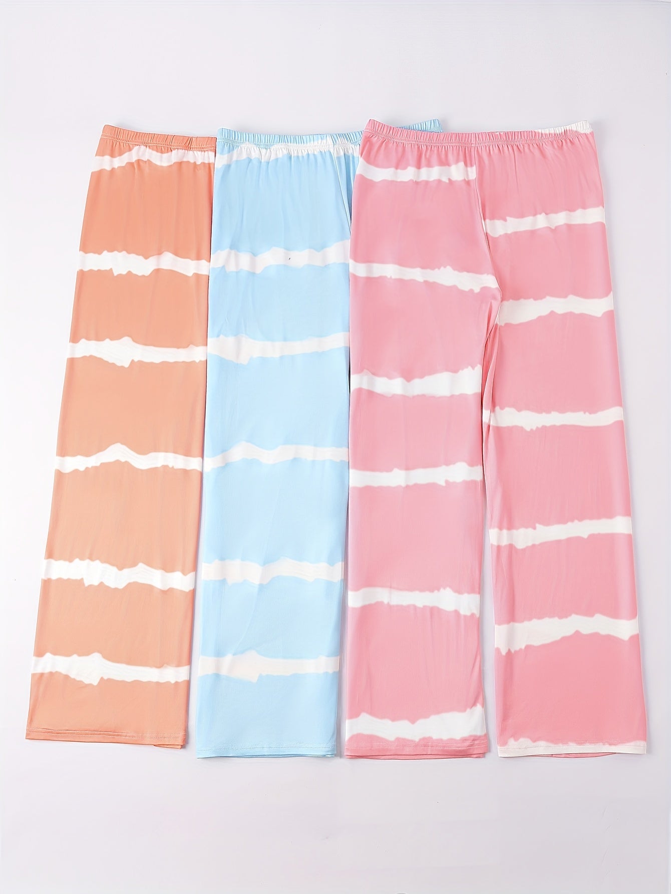 3 Pack Plus Size Tie Dye Striped Sleepwear Pants Set Women's