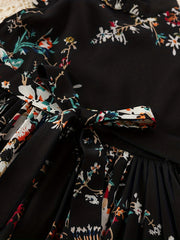 Girls Floral Print Bowknot Belt Pleated Dress for Party Vacation