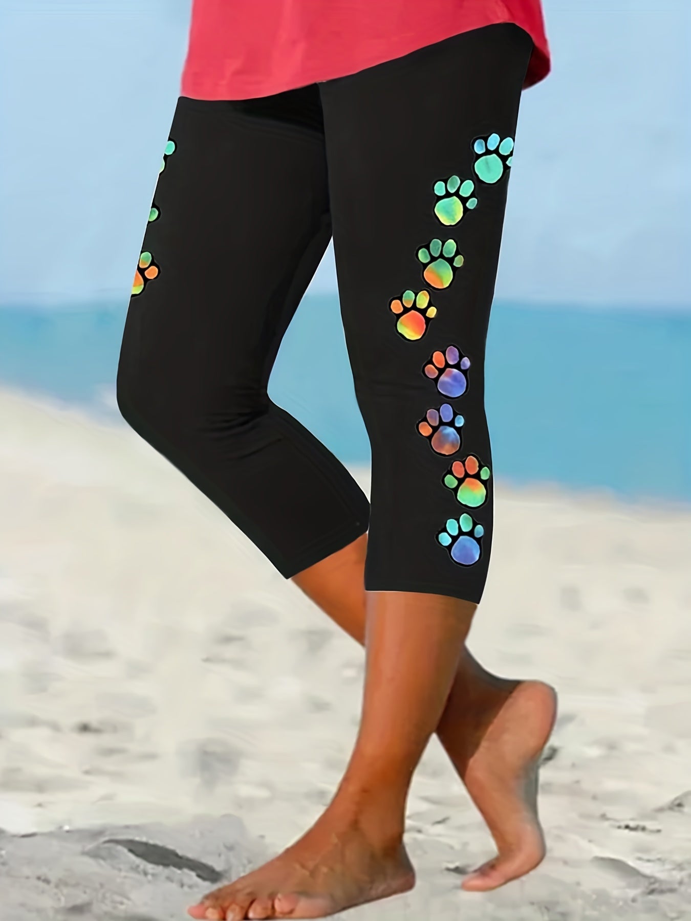 Dog Paw Print Skinny Capris Leggings Women's Clothing