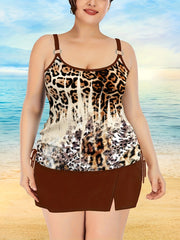 Leopard Print Tankini Set Cami Top & Mini Skirt Swims