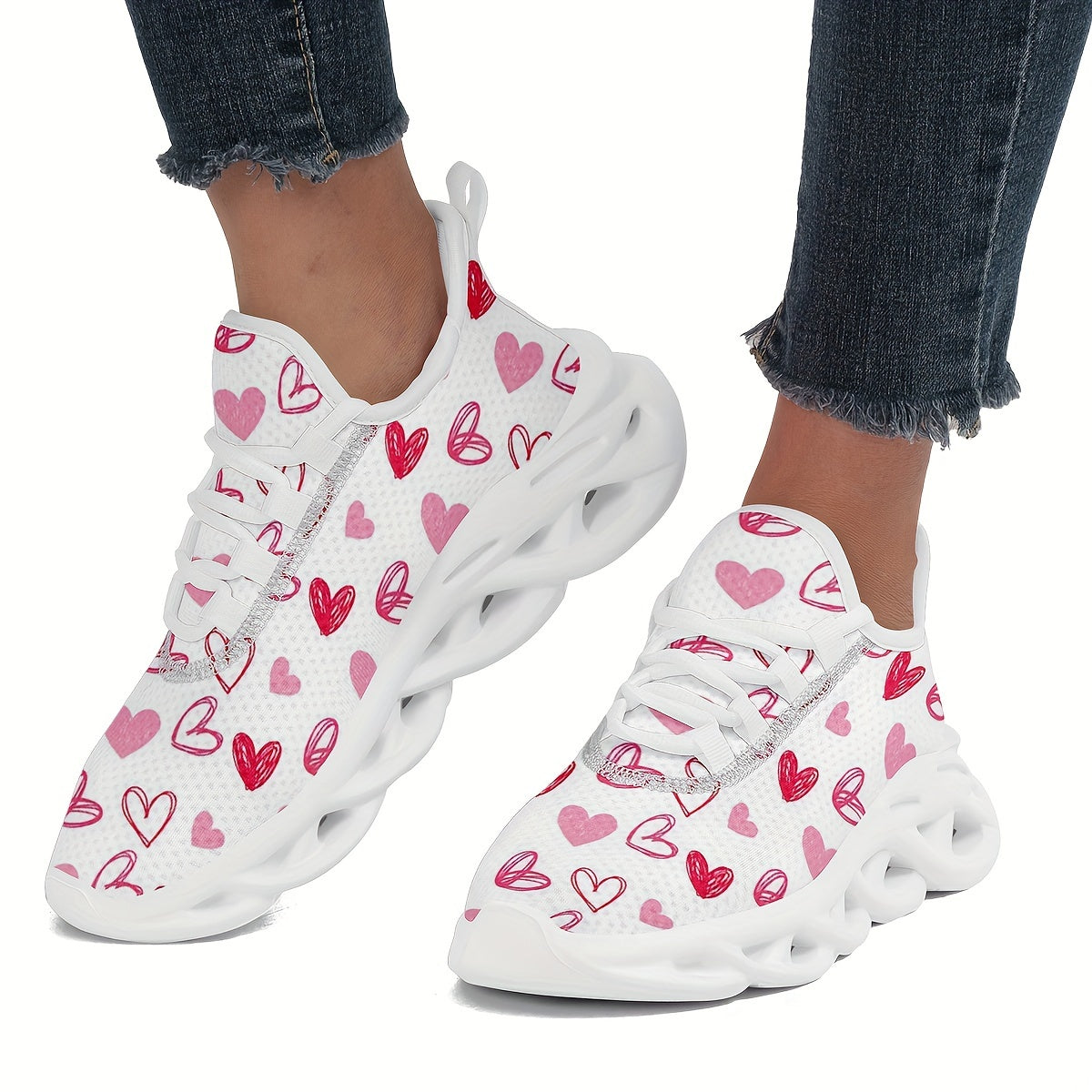 Heart Pattern Athletic Running Shoes - Breathable Mesh Sneakers