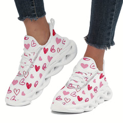 Heart Pattern Athletic Running Shoes - Breathable Mesh Sneakers