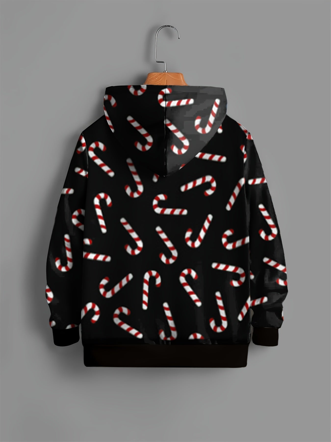 Candy Cane Print Kid's Hoodie Unisex Pullover Hooded Top