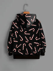 Candy Cane Print Kid's Hoodie Unisex Pullover Hooded Top