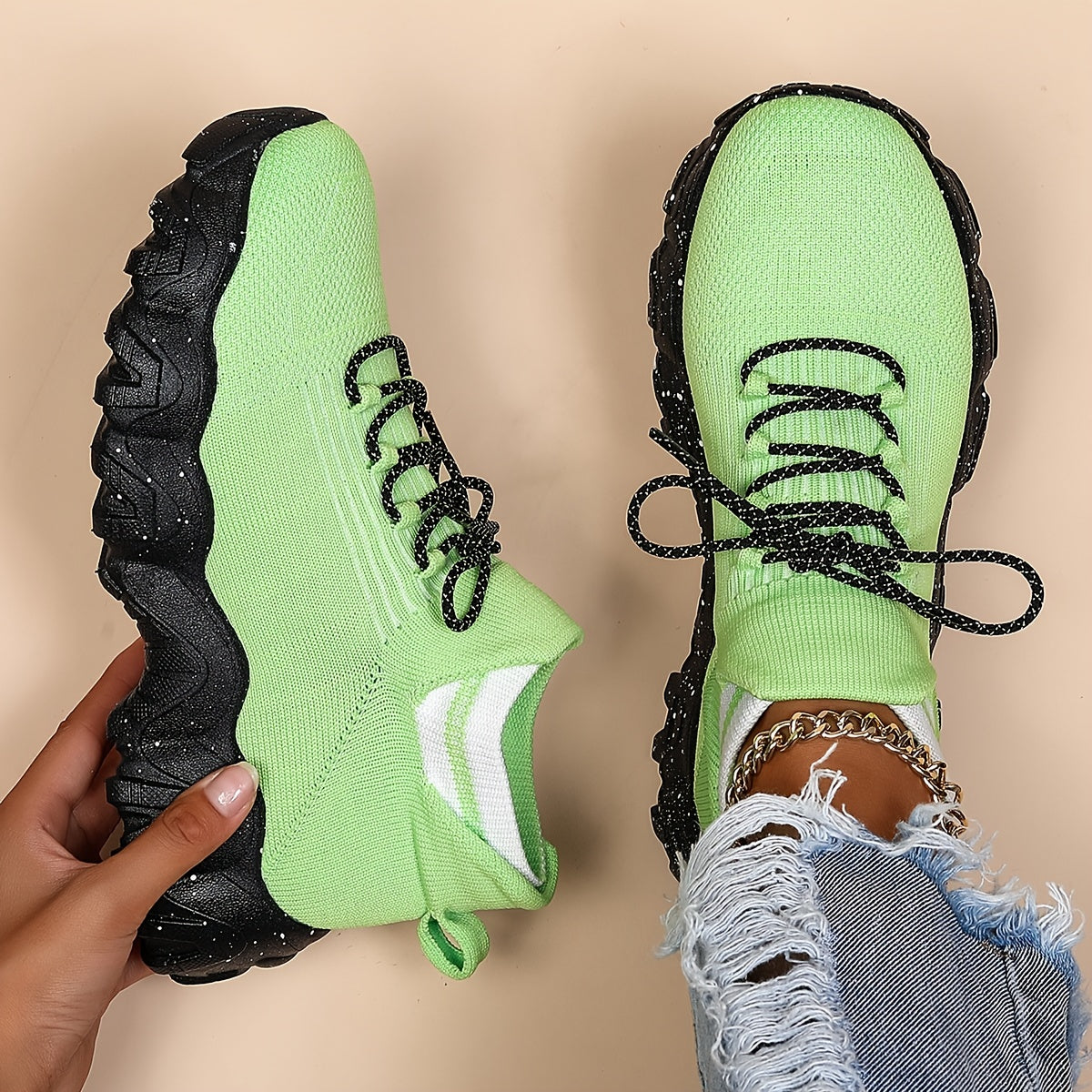 Platform Knit Sneakers Lace Up Breathable Sport Running Shoes