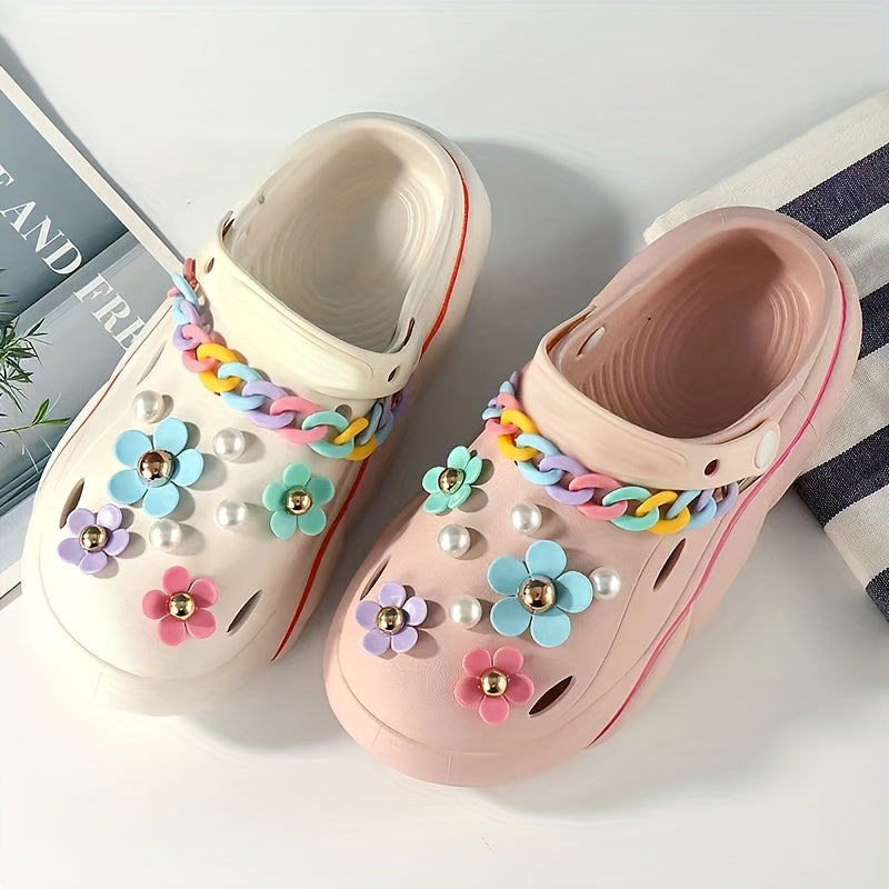Colorful Flower Faux Pearls Shoe's Accessory Ornaments Set
