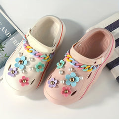 Colorful Flower Faux Pearls Shoe's Accessory Ornaments Set