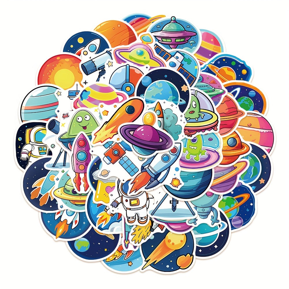 50pcs Cartoon Space Stickers for DIY Projects - Rocket Astronaut Stickers