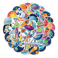 50pcs Cartoon Space Stickers for DIY Projects - Rocket Astronaut Stickers