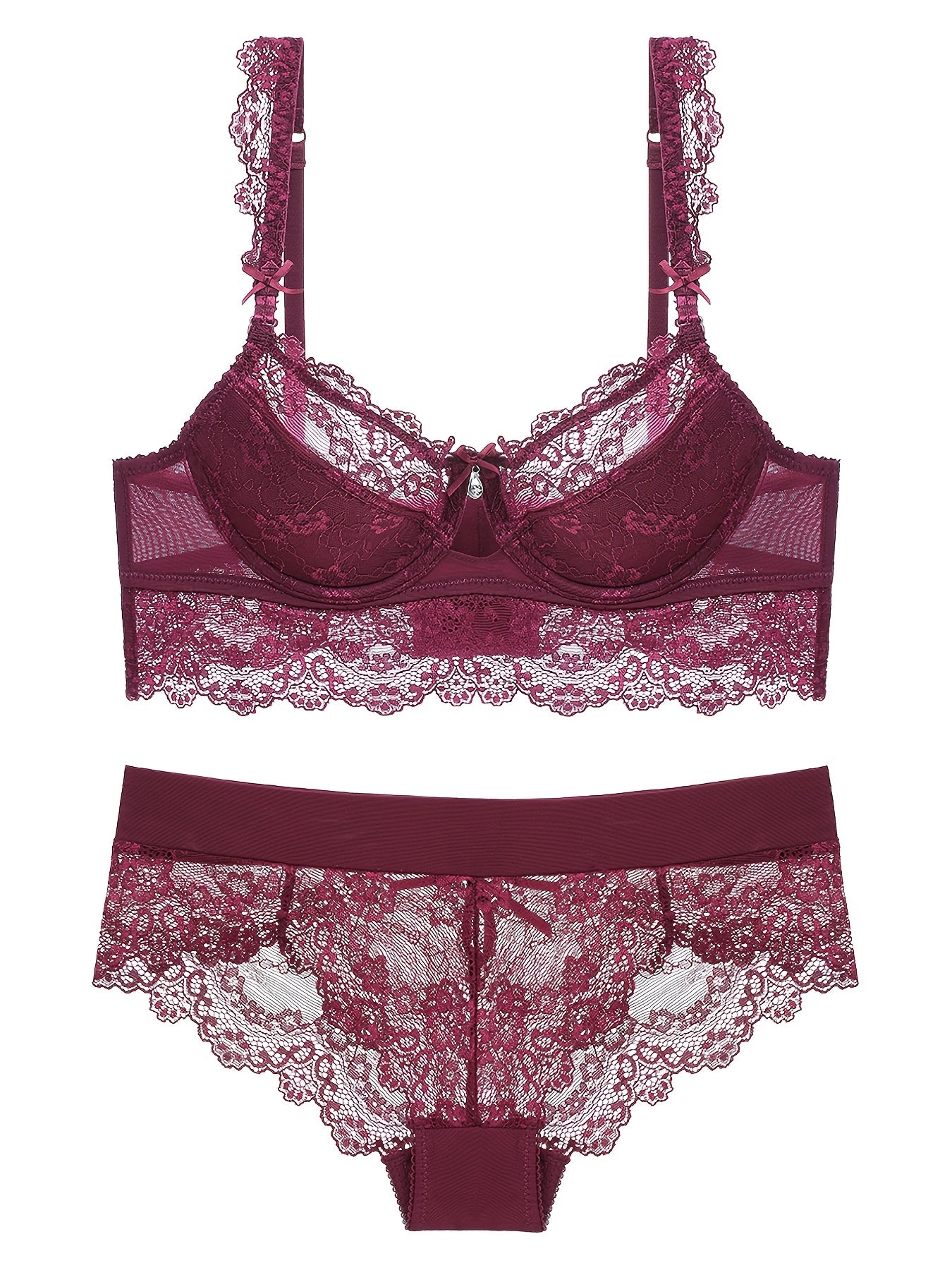 Lace Thin Cup Lingerie Set Breathable Semi Sheer Knitted Fabric Intimates