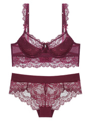 Lace Thin Cup Lingerie Set Breathable Semi Sheer Knitted Fabric Intimates