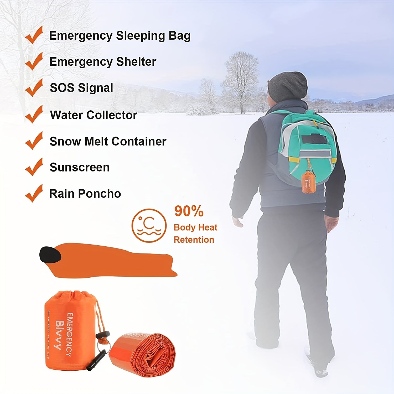 2pcs Waterproof Emergency Sleeping Blanket With Whistle 91x213cm