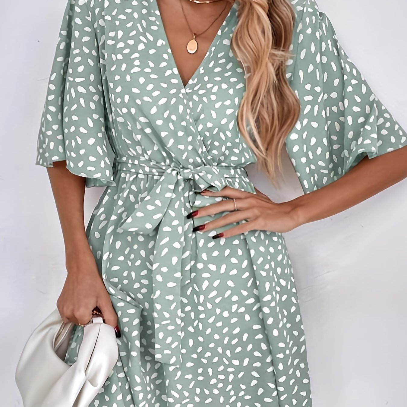 Floral Print Tie Front Dress V Neck Short Sleeve Dress Casual