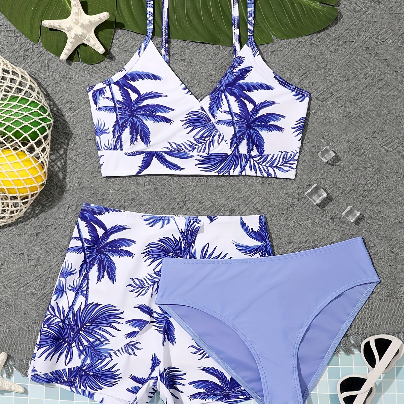 Girls Palm Tree Bikini Tankini Set Summer Beach Bathing Suits