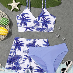 Girls Palm Tree Bikini Tankini Set Summer Beach Bathing Suits