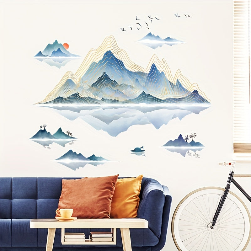2pcs Confucius Mountain Water Painting Wall Stickers Living Room Decoration