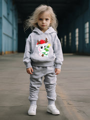 Christmas Bunny Print Hoodies Pants Set For Kids Activewear Set