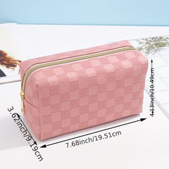 Checkered Pattern Cosmetic Bag For Women Zipper Makeup Bag Travel Toiletry Bag
