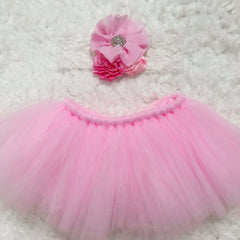 Newborn Baby Photography Props Tutu Skirt Pink Lace Headband Set