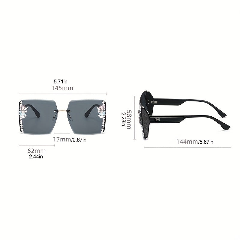 Rhinestone Rimless Sunglasses for Women Gradient UV400 Sun Shades