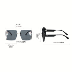 Rhinestone Rimless Sunglasses for Women Gradient UV400 Sun Shades