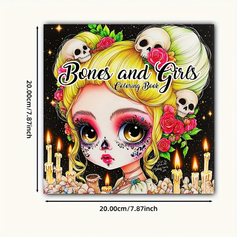 Adult Coloring Book Flower Bone Girl Coloring Book 20 Pages
