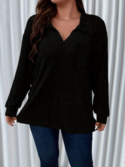 Casual Sweater Solid Ribbed Knit Long Sleeve Pullover
