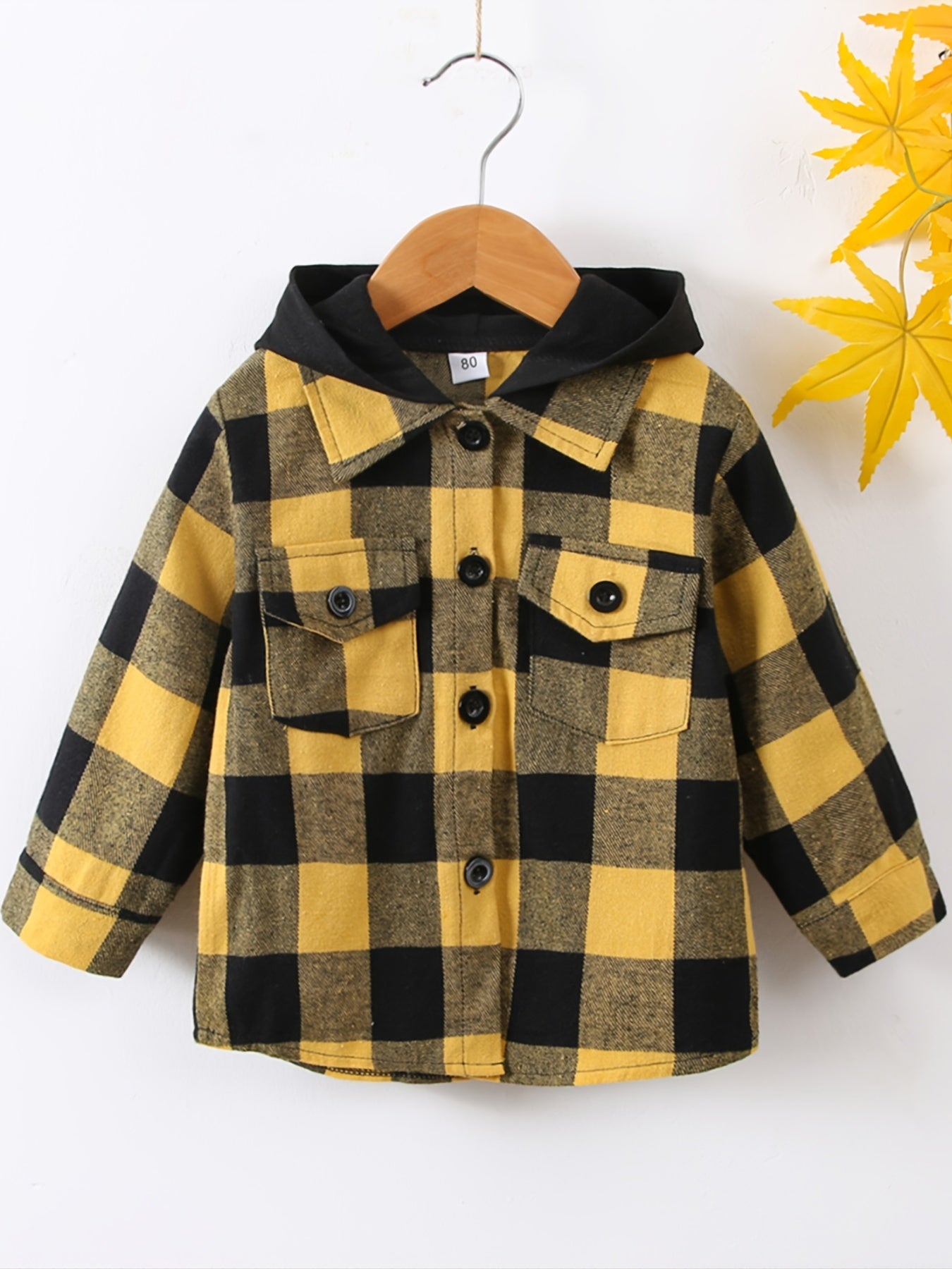 Boys Plaid Hooded Shirt Long Sleeve Button Down Jacket for Autumn