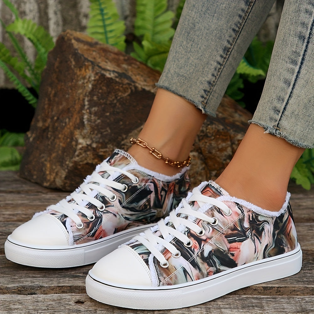 Women's Print Lace Up Skate Shoes Lightweight Low Top Sport Shoes