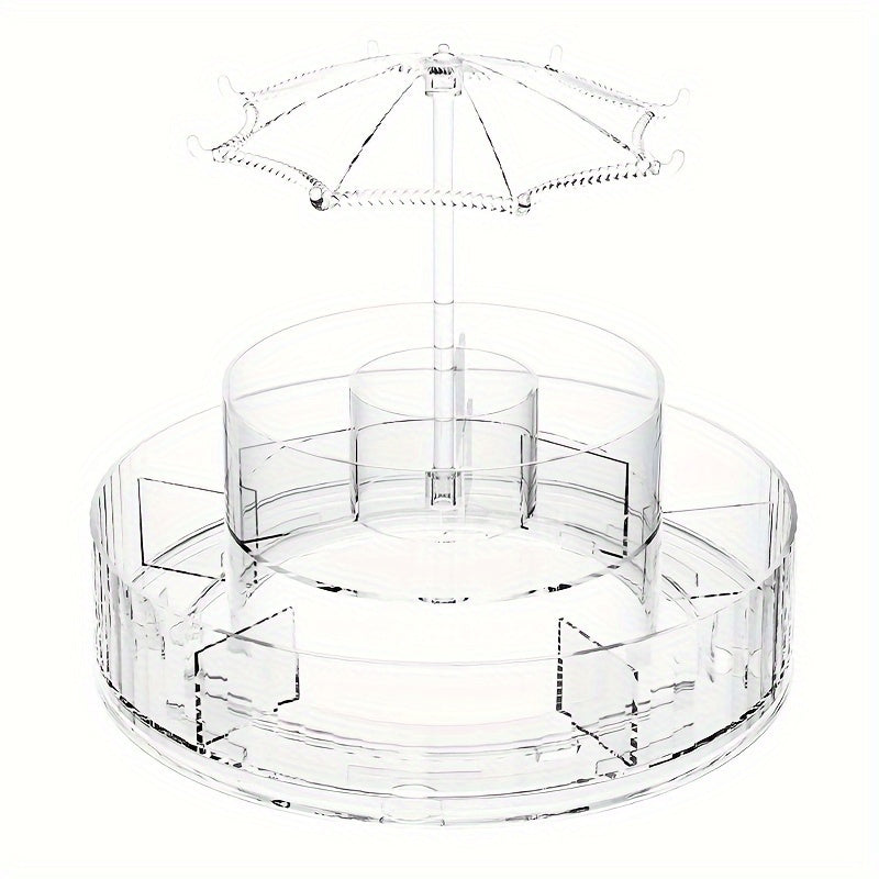 3-Layer Plastic Makeup Storage Box with Rotating Dispenser Tray