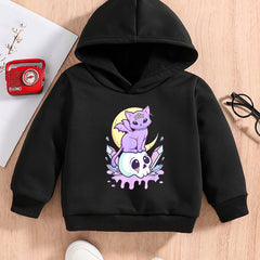 Baby Cartoon Kitty & Skull Halloween Hoodie Kids Pullover
