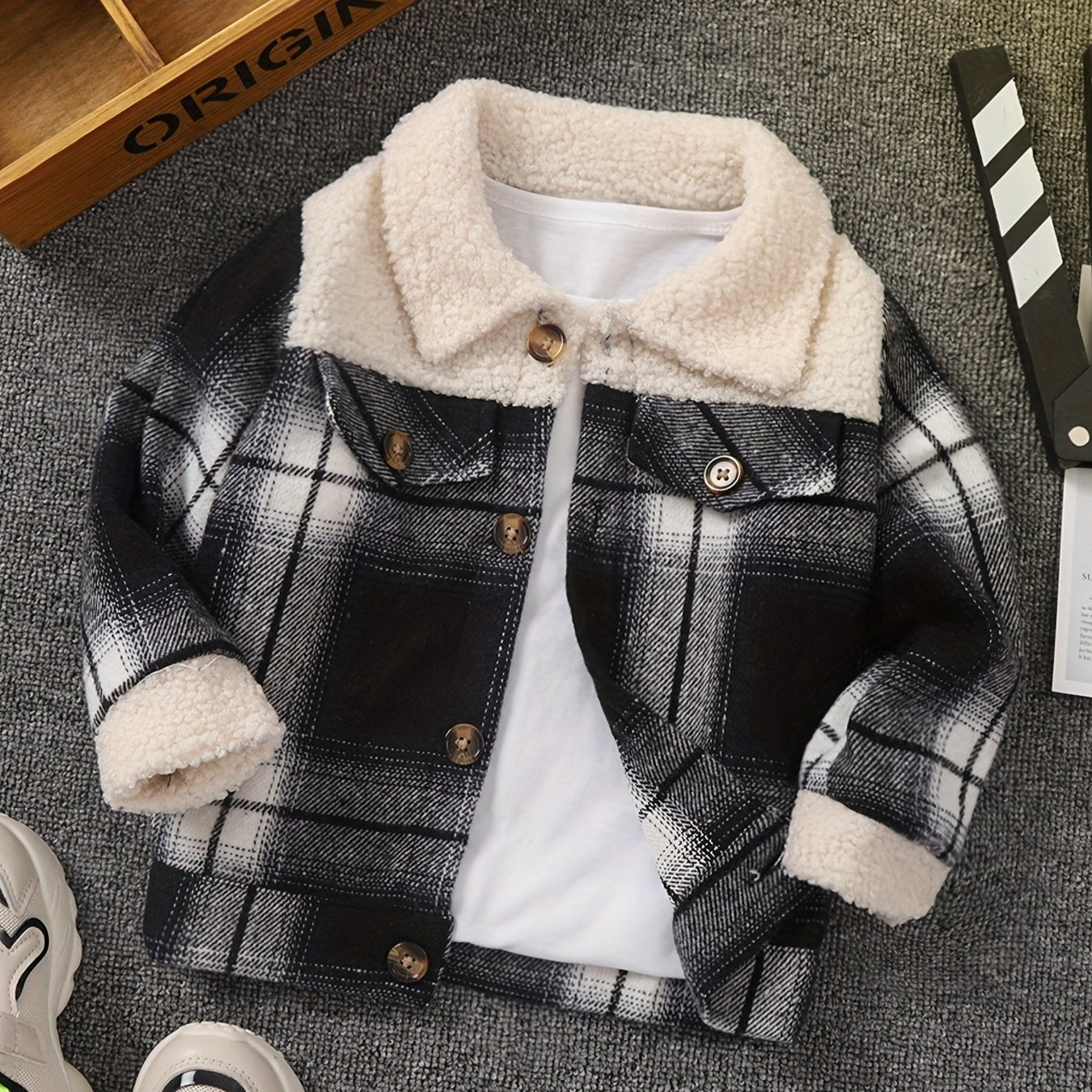 Toddler Boy Fleece Plaid Coat Autumn Outwear