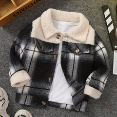 Toddler Boy Fleece Plaid Coat Autumn Outwear