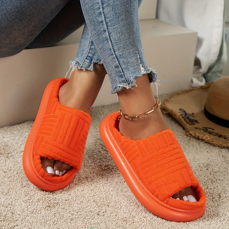 Women's Solid Platform Slippers Casual Slip On Towel Shoes
