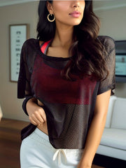 Women's Mesh Breathable T-shirt Short Sleeve Sports Top Quick Dry Yoga