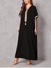Contrast Guipure Lace Fringed Kaftan Dress