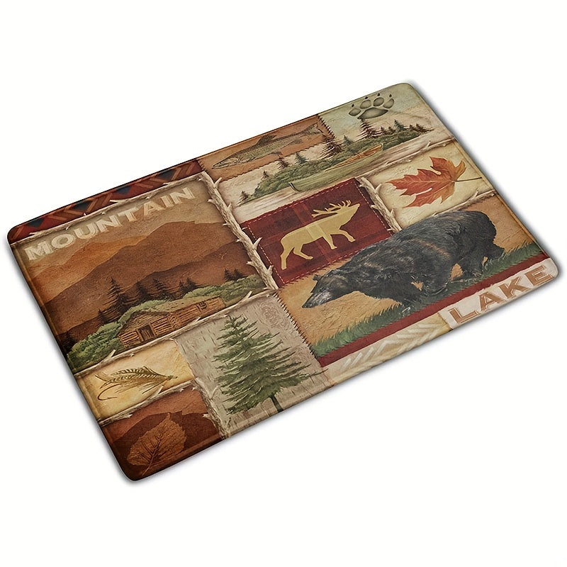 Brown Plant Animal Print Floor Mat Absorbent Non-slip Mat Doorway Resistant Mat