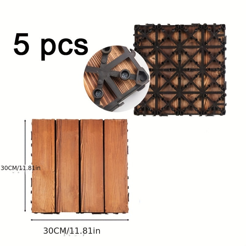 5pcs Garden Wooden Deck Tiles Interlocking Flooring Utility Life