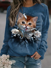 Animal Print Crew Neck Sweatshirt for Women