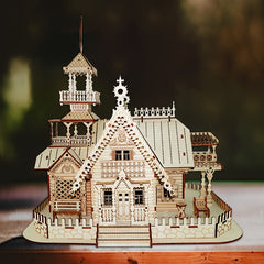 Wooden LED Villa Puzzle DIY Assembly Warm Yellow Lights Handcrafted Home Decor