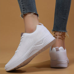 Women's Solid Sneakers Casual Breathable Knit Lace Up Shoes Lightweight