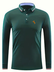 Men's Horse Print Polo Shirt Casual Breathable Button Up Lapel