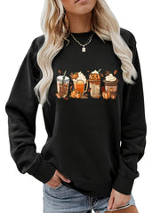 Pumpkin Drinking Print Halloween Sweatshirt