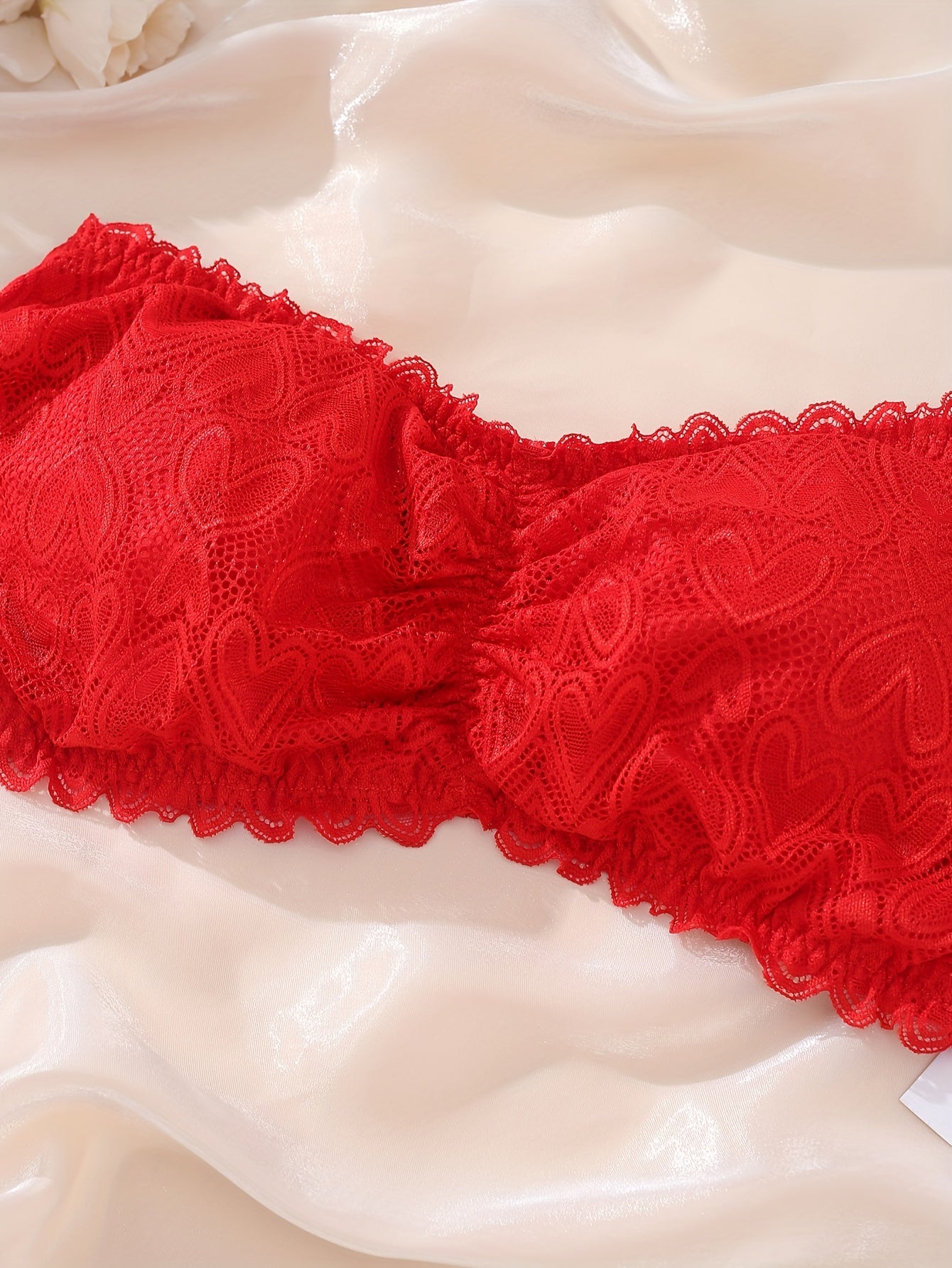 Women's Plus Ruched Heart Lace Tube Bra