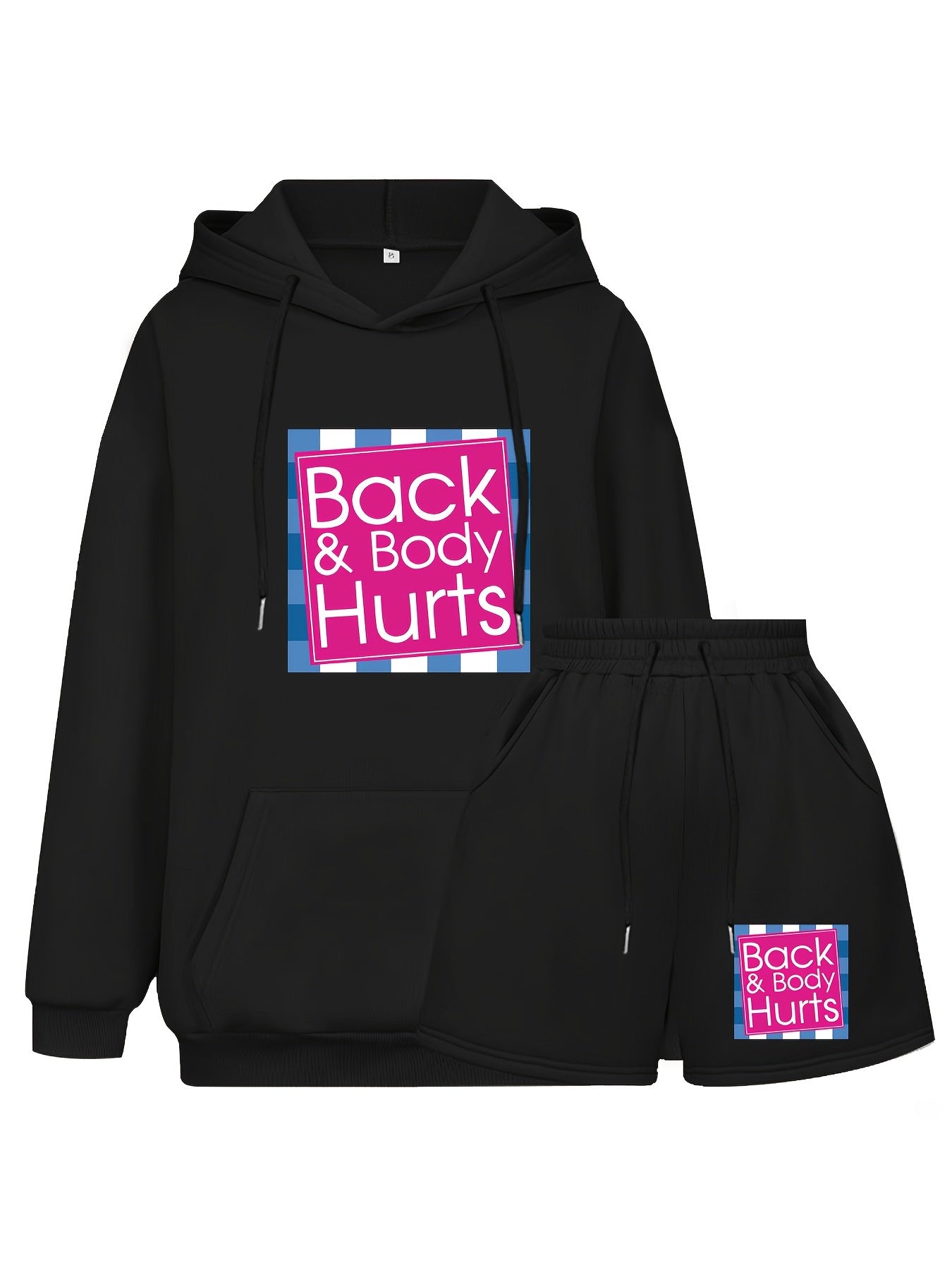 Women's Plus Letter Print Hoodie & Shorts Set
