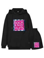 Women's Plus Letter Print Hoodie & Shorts Set
