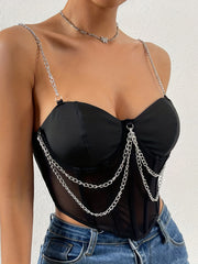 Chain Decor Sweetheart Neck Cami Top Sleeveless Summer Top
